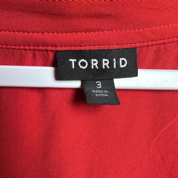 Torrid Red Orange 1/4 Button 3x long Sleeve Pocket Blouse - Picture 5 of 8